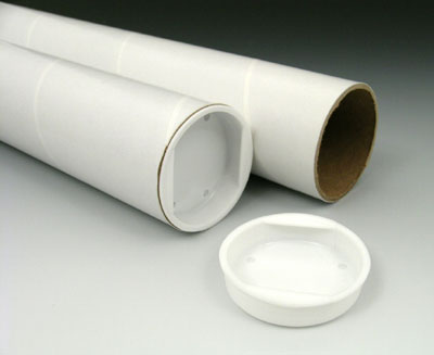 2 x 24 Fiberboard Mailing Tube with Plastic End Plugs - White (3 ply)