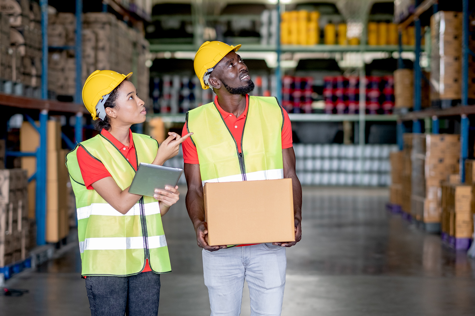 Warehouse team working together