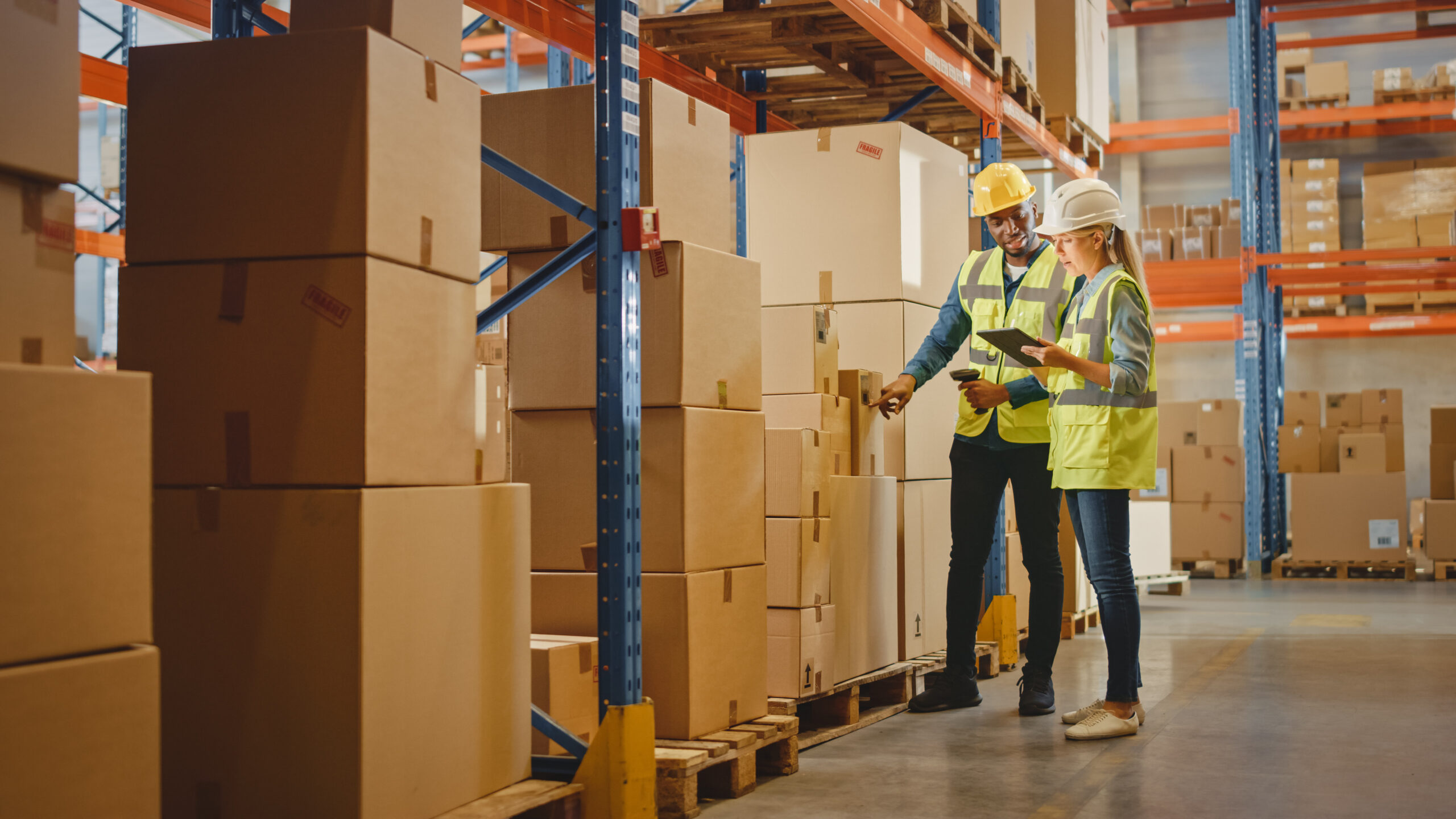 Team working together at warehouse