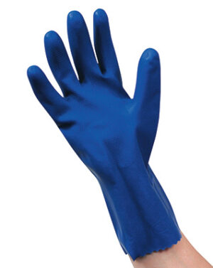 12" Blue Unlined Latex Chemical Resistant Gloves - 18 Mil