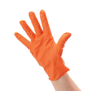 9.5" Powder-Free Orange Nitrile Industrial Gloves with Grip - 9 Mil
