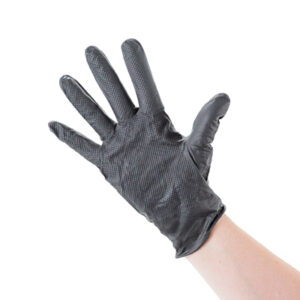 9.5" Powder-Free Black Nitrile Industrial Gloves with Grip - 9 Mil